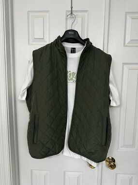 Tahari Olive Green Quilted Vest